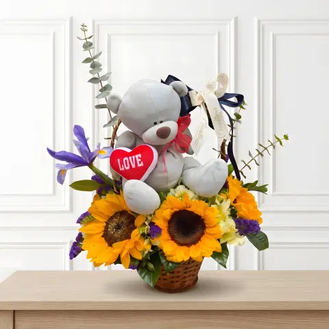 Canasta Girasoles Ternura & Oso "LOVE"